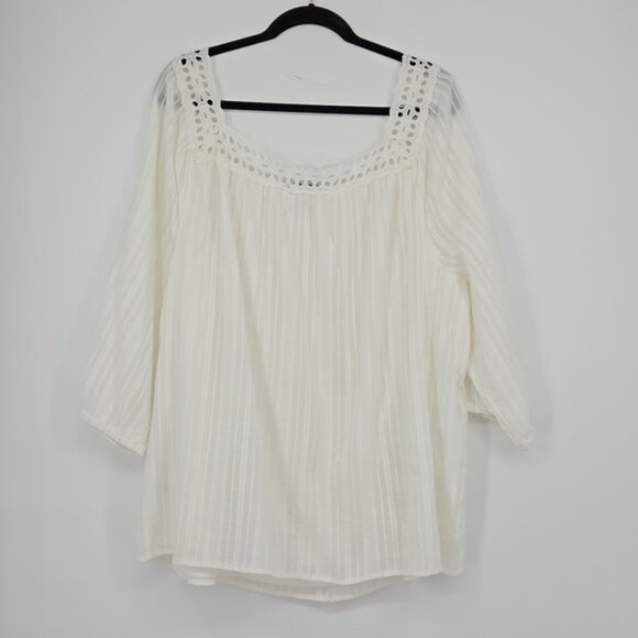 Lane Bryant White Striped Square Neckline Eyelet Women's Top Plus Size Curvy 22 - Picture 5 of 10